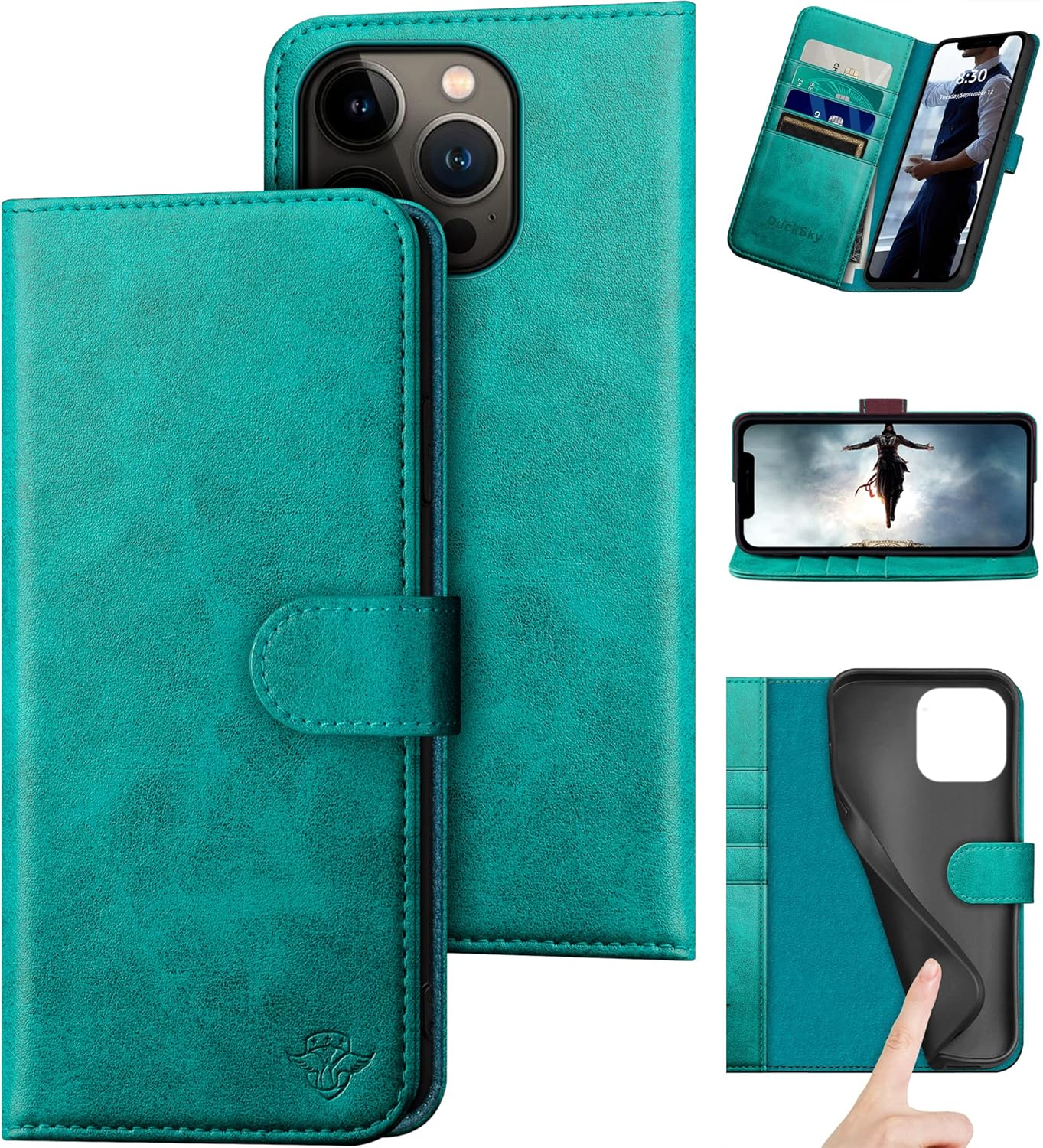 Genuine Leather Wallet Case for iPhone 14 Pro Max with RFID