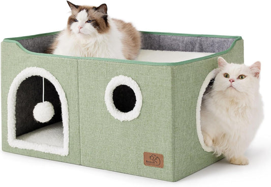 Cozy Extra Wide Cat House for Indoor Cats with Fun Features