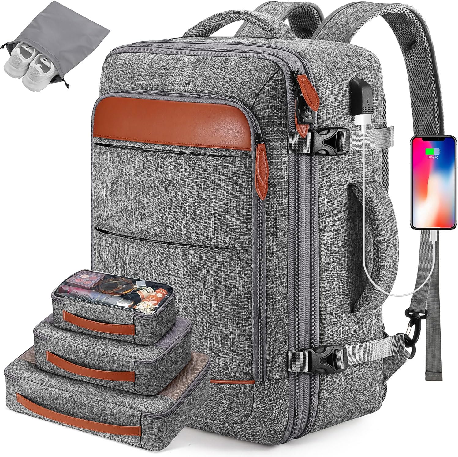 Bagsure Travel Backpack 42L Expandable Carry On for Men Women
