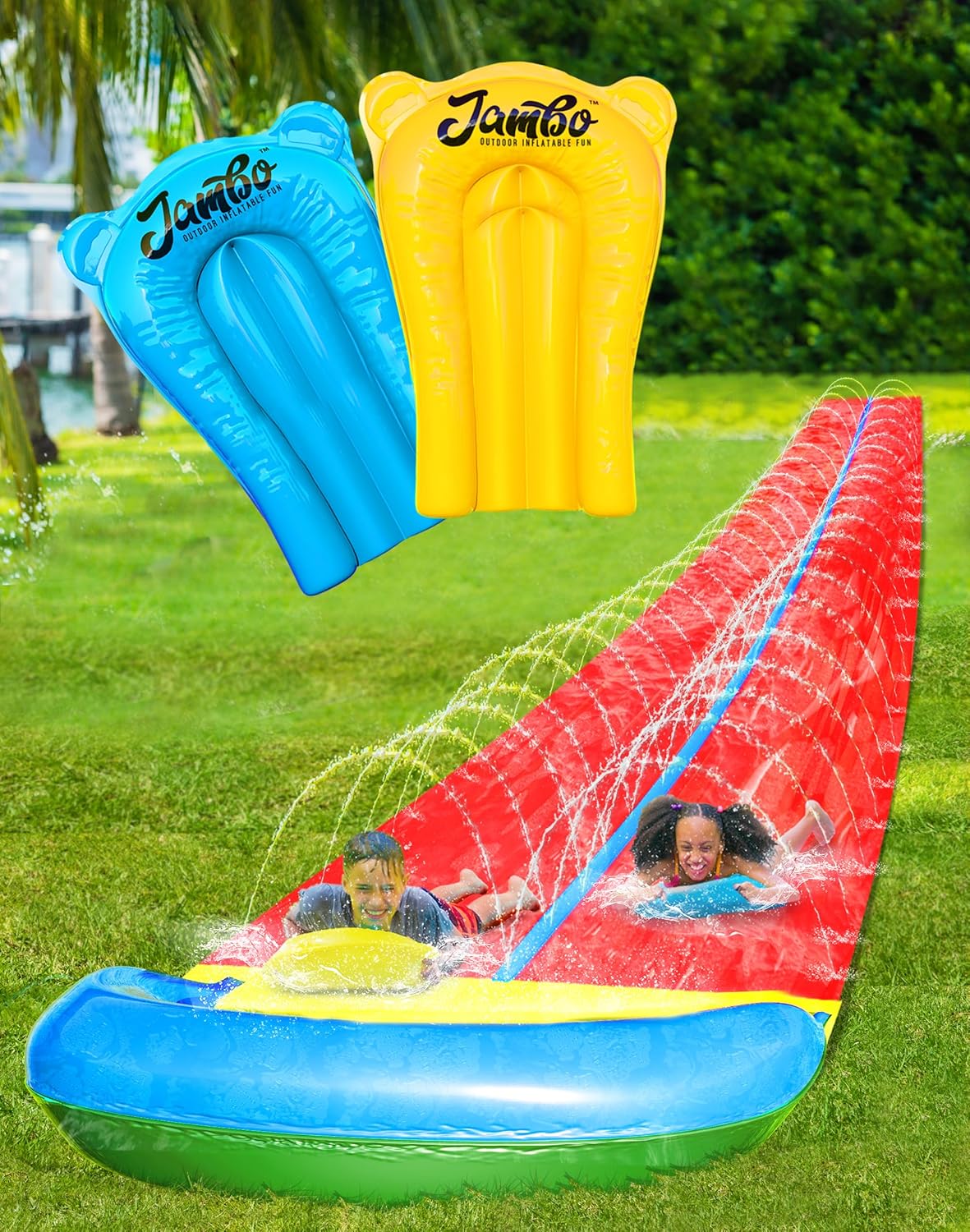 JAMBO 24Ft XL Slip Splash and Slide with 3 Bodyboards for Kids