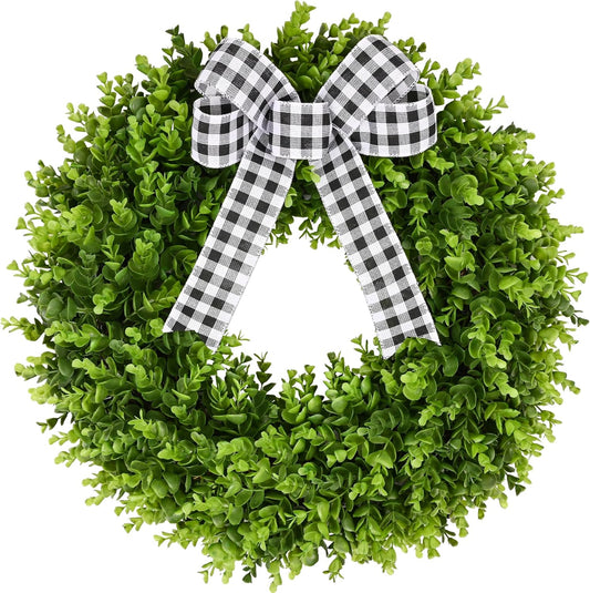 Vlorart 24in Faux Round Boxwood Wreath for All Seasons Decor