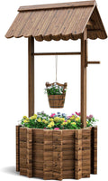 Wishing Well Planter for Outside - Large Wooden Garden Accent