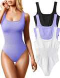 OQQ Women's Ribbed Square Neck Bodysuits 3-Pack - Slimming Staple