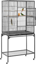 63-Inch Wrought Iron Rolling Large Bird Cage - Spacious Parrot Home