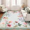 Floral Scalloped Washable Rug 8x10 - Soft Non-Slip Low Pile