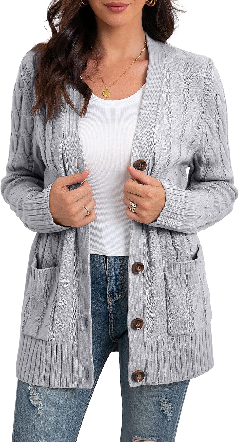 GRECERELLE Women's Long Sleeve Loose Knit Cardigan Sweater Coat