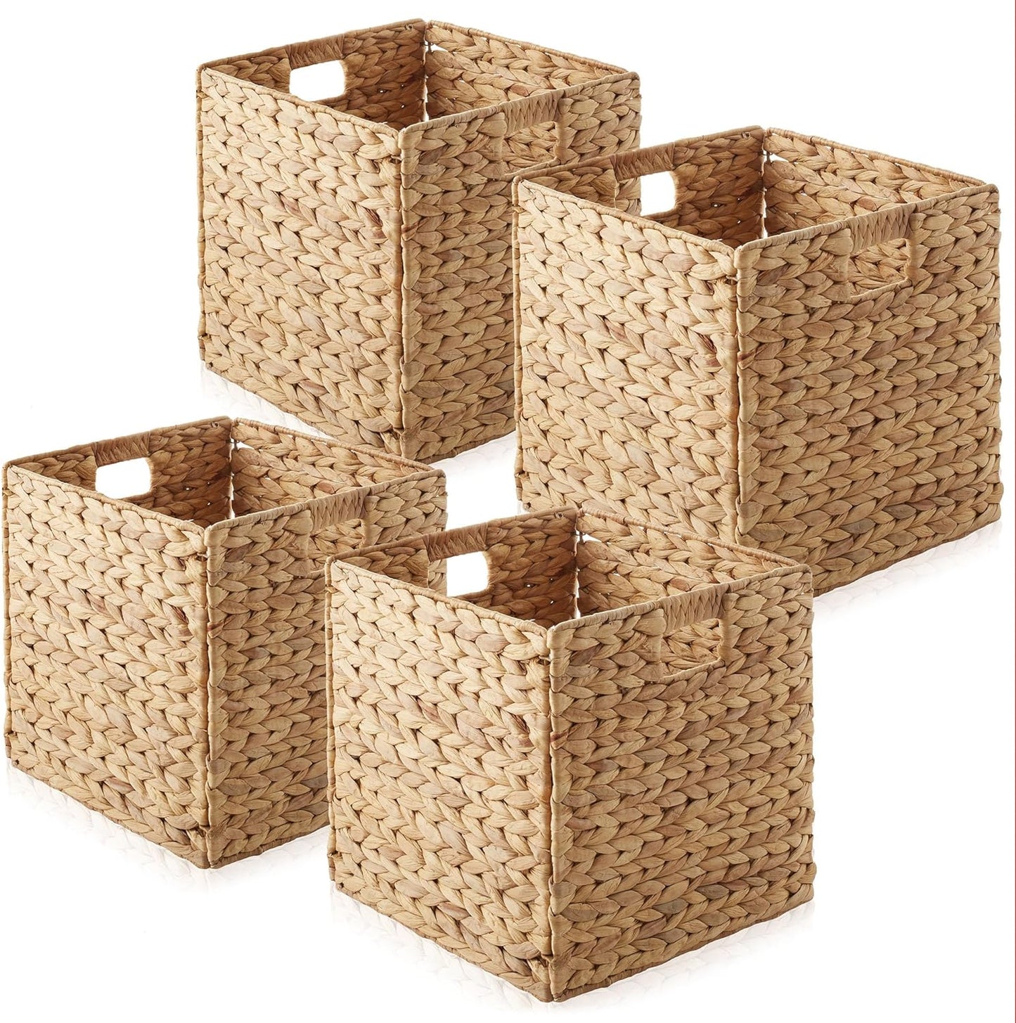 Stylish 12in x 12in Water Hyacinth Storage Baskets - Set of 4