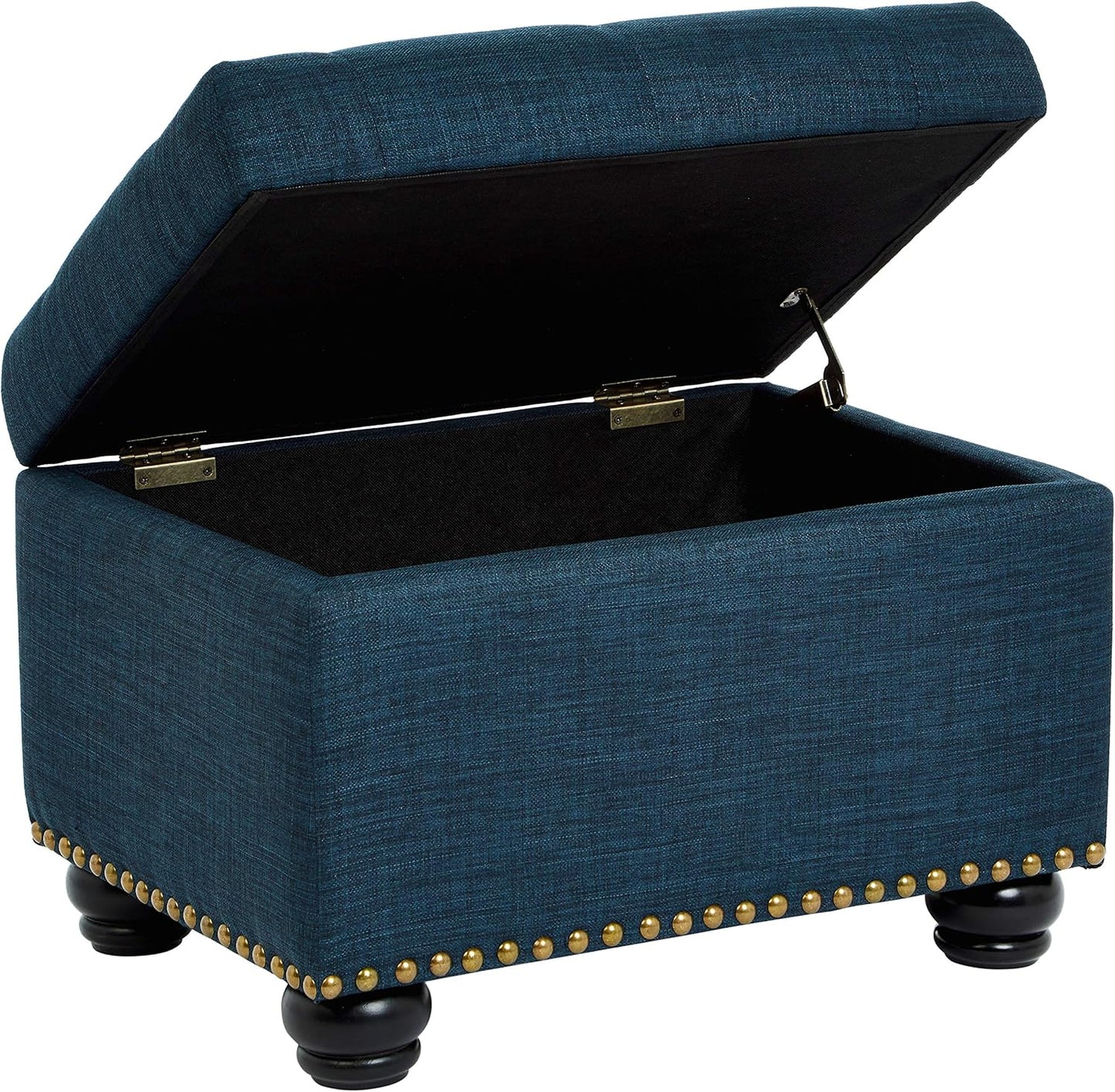 FIRST HILL FHW Storage Ottoman: Stylish Blue Linen Design
