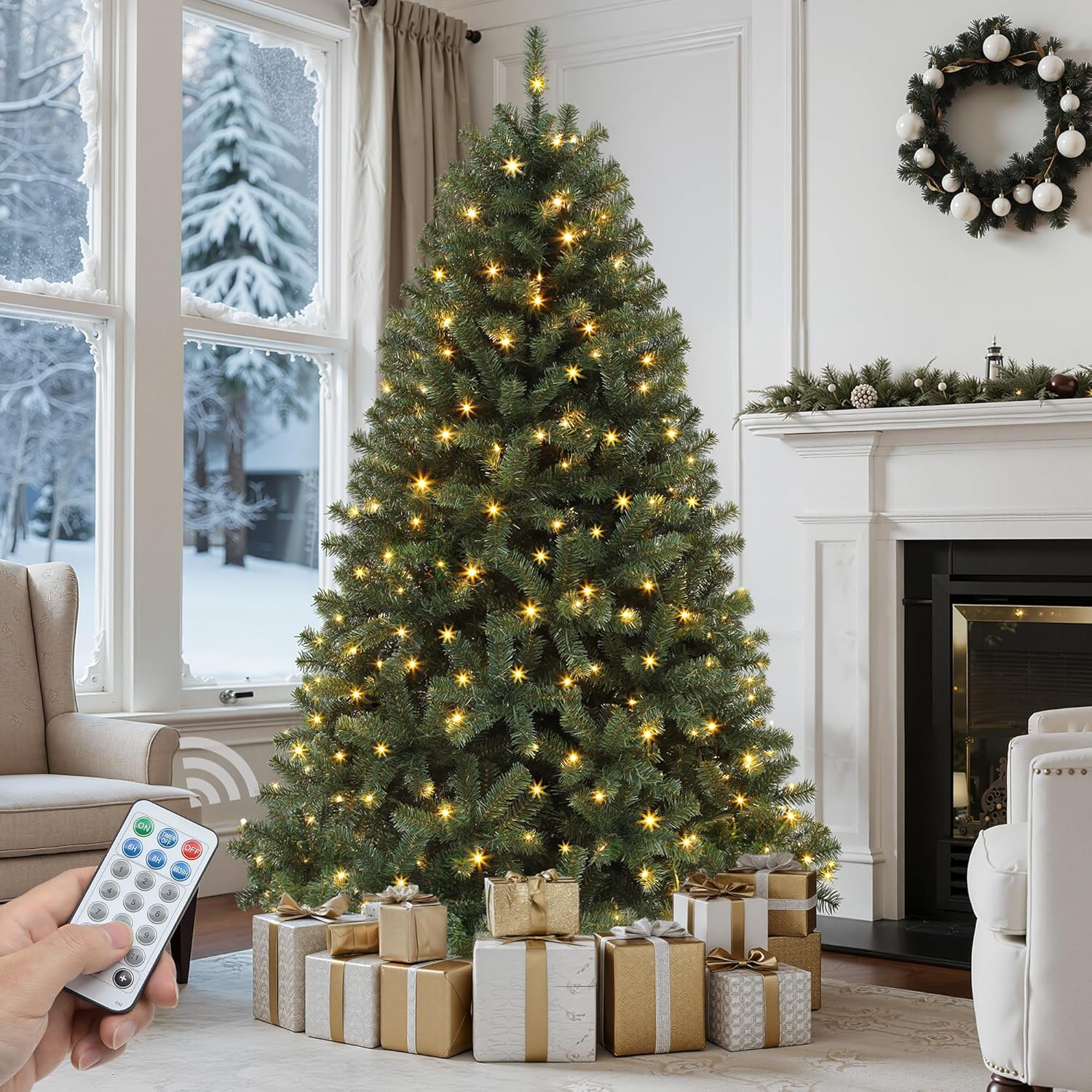 GOOBED Prelit Green Christmas Tree 7.5FT with Remote Control