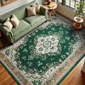4x6 Washable Rug Green - Soft Faux Wool Vintage Floral Accent