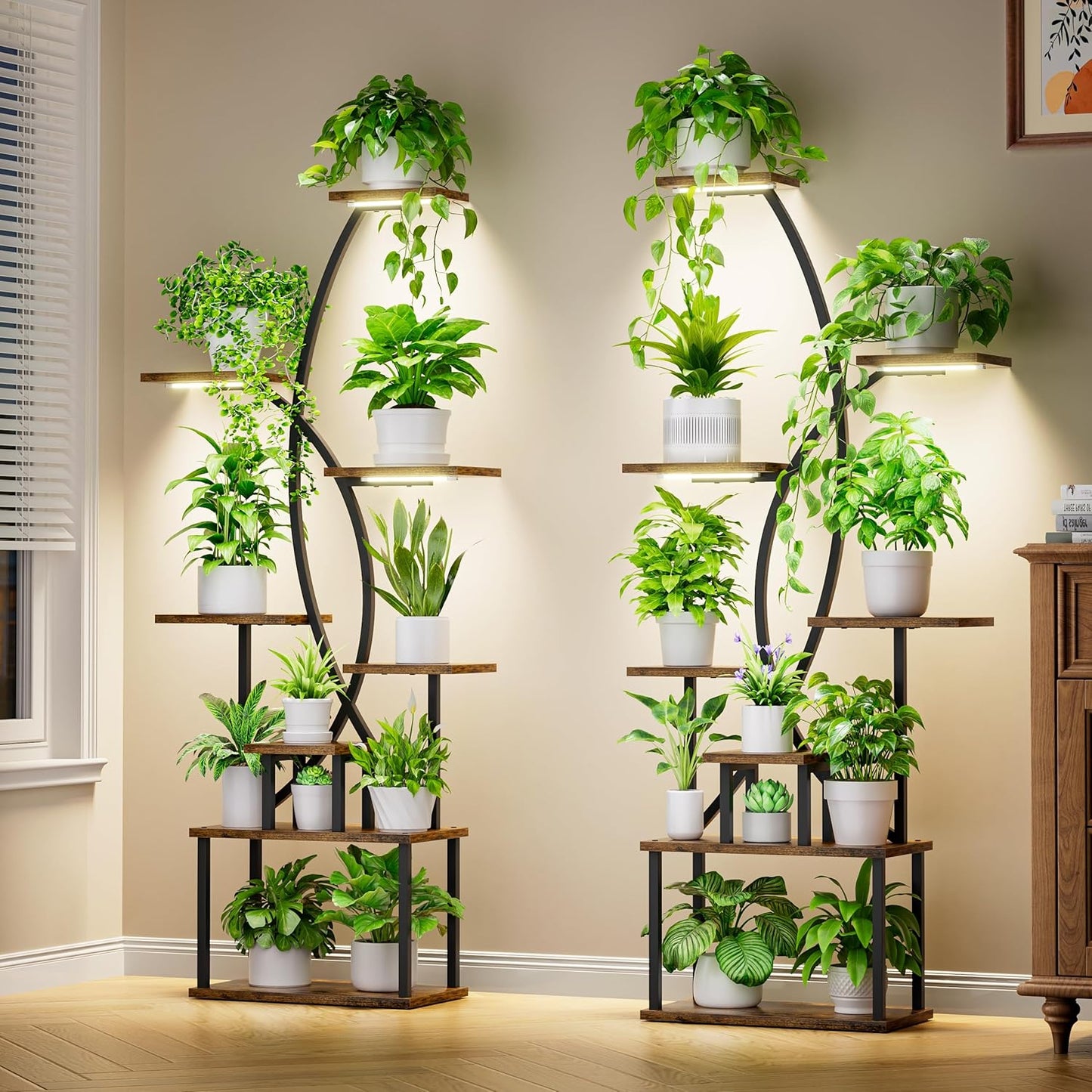 Indoor Plant Stand with Grow Lights - 8 Tiered Tall Shelf