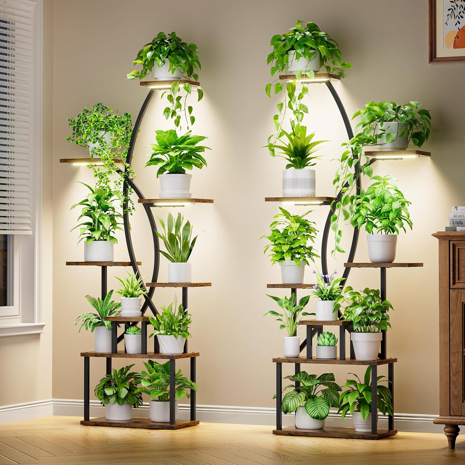 Indoor Plant Stand with Grow Lights - 8 Tiered Tall Shelf