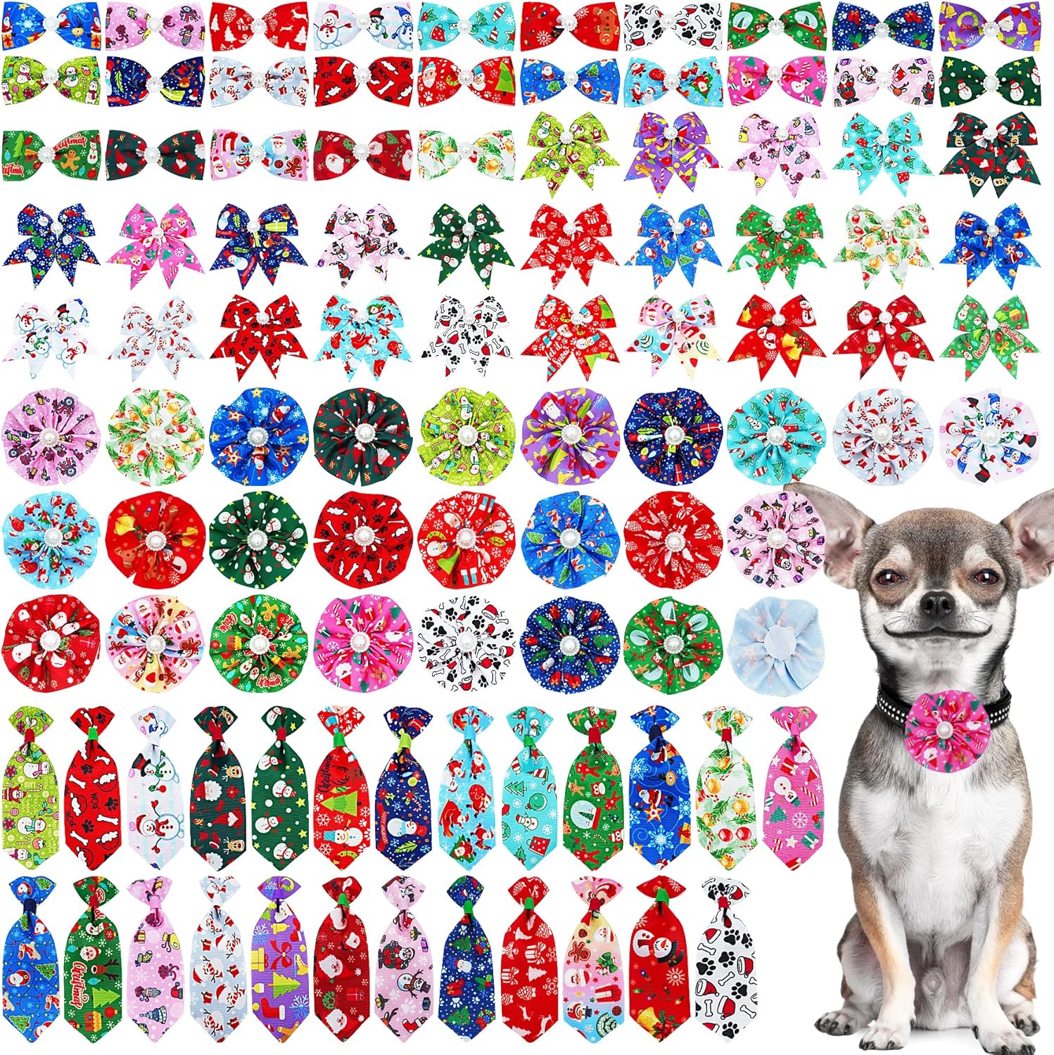 100pcs Christmas Dog Bow Ties for Small Medium Pets Party