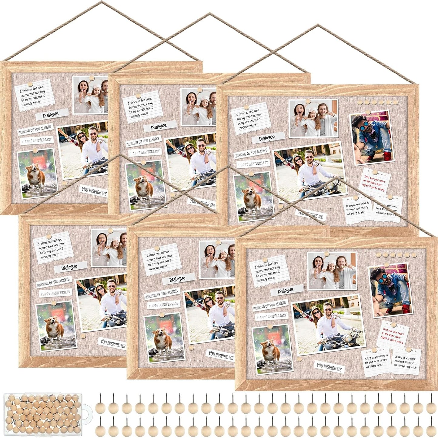 Teling 6 Pack Wood Bulletin Boards with Linen for Display