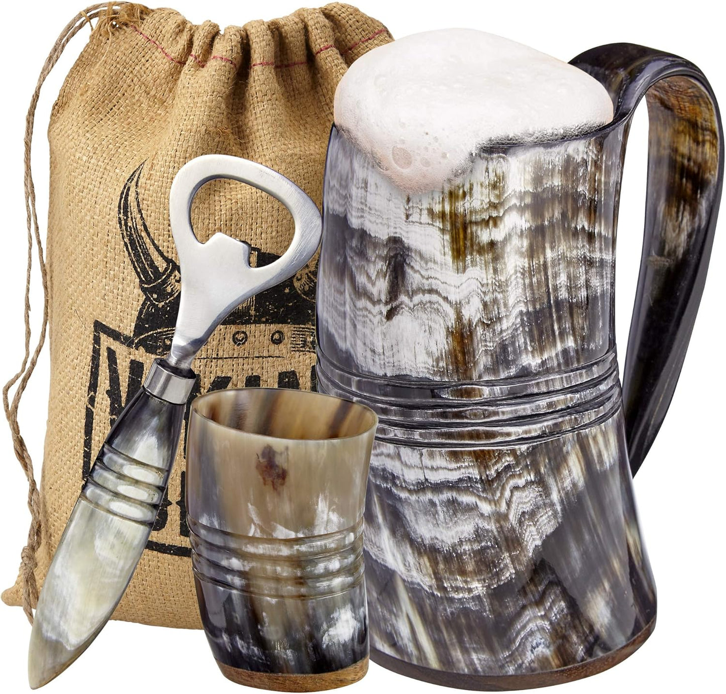 Viking Culture Ox Horn Mug Set for Authentic Ale and Mead