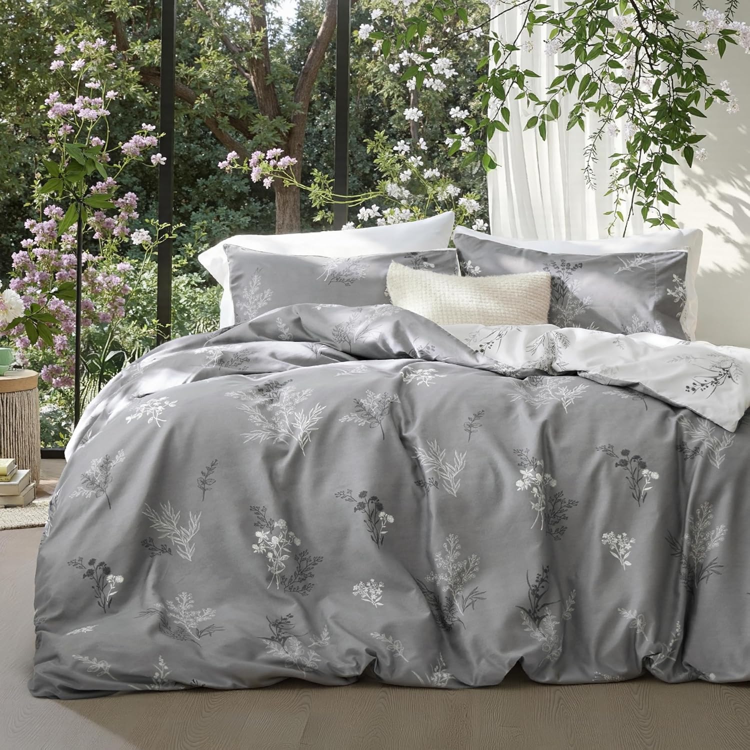 Bedsure Duvet Cover King Size - Reversible Floral Bedding Set