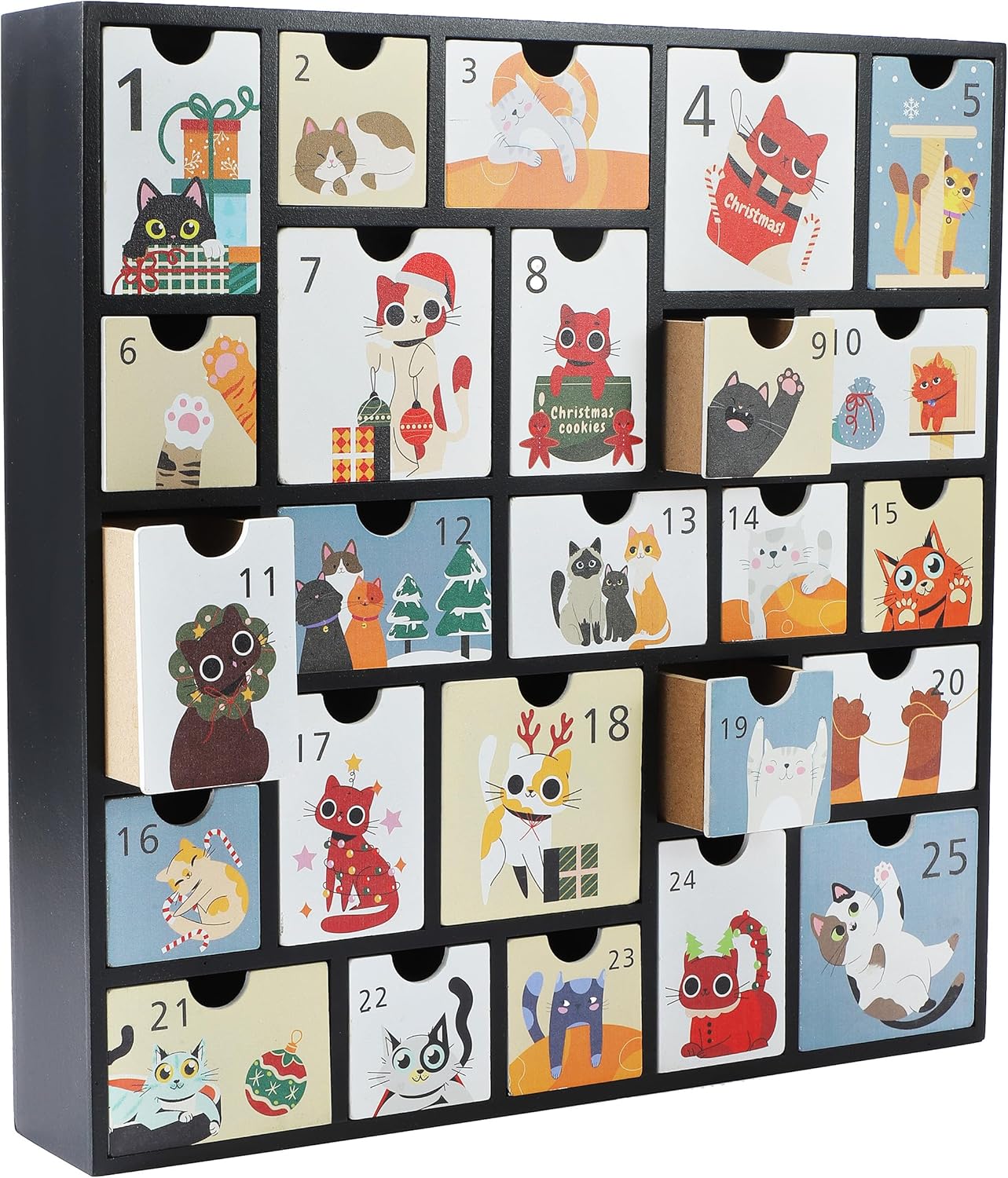 SUNGIFT Wooden Advent Calendar with Cute Cat Design for Gifts