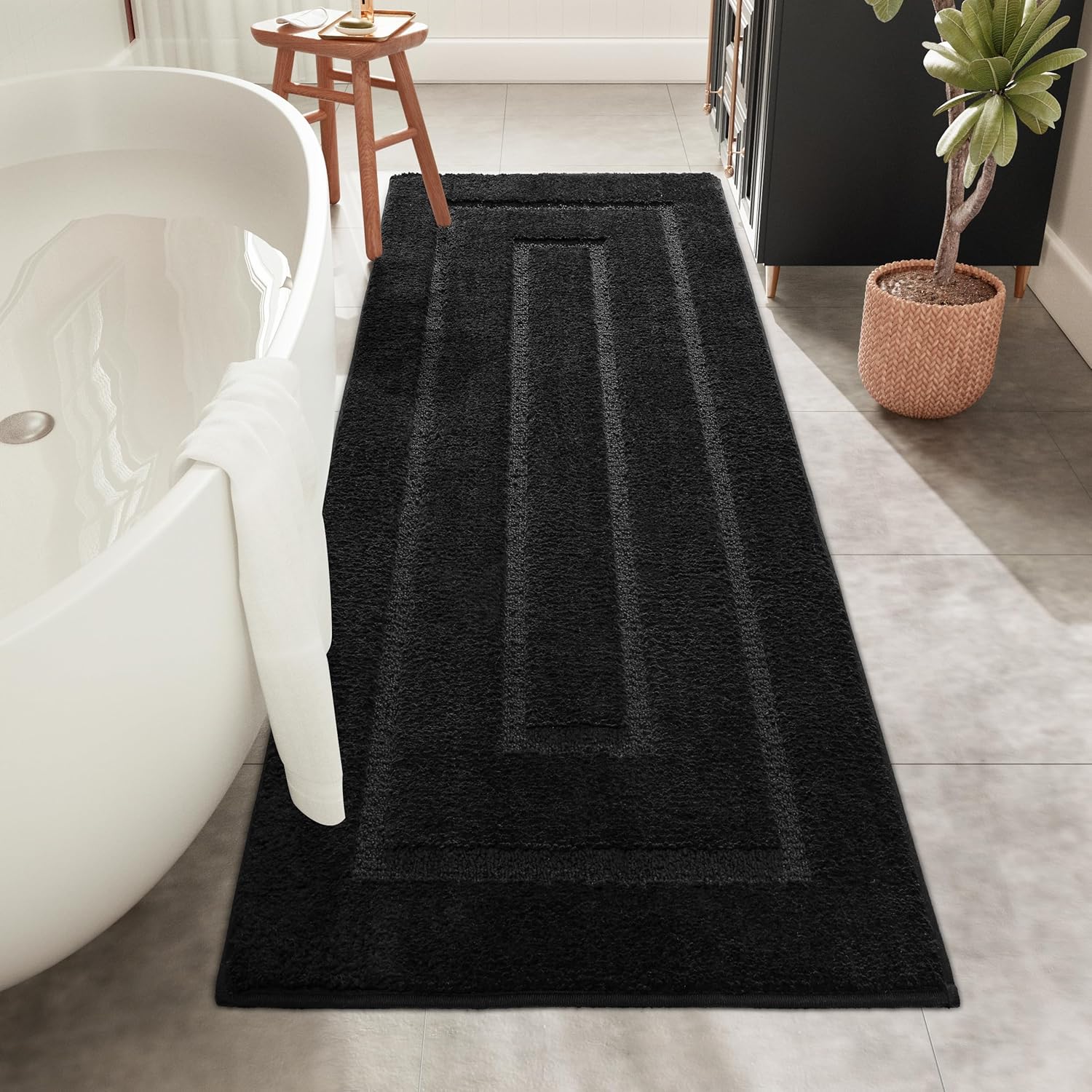 HOMORE Black Bathroom Rug 24x60 Inch Soft Absorbent Runner