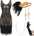 BABEYOND Womens Flapper Dress Set with Beads & Accessories - Gatsby