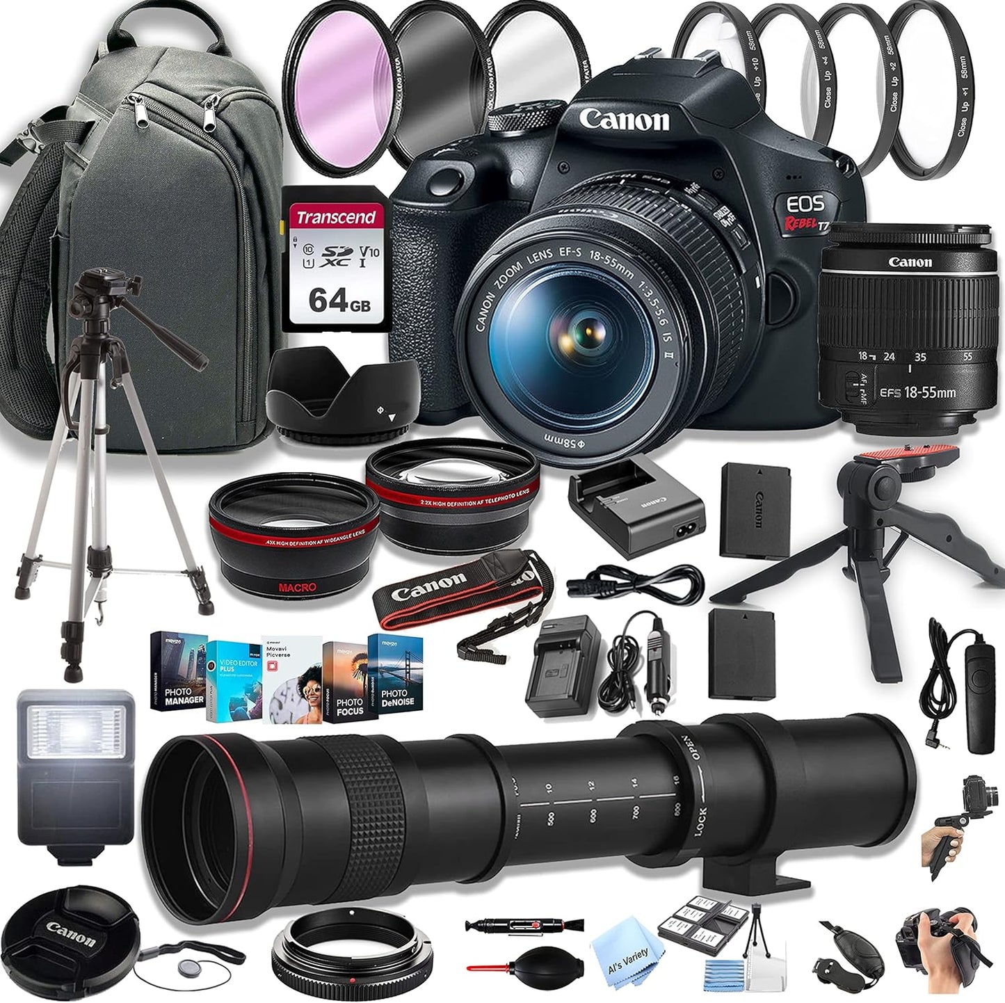 Canon EOS Rebel T7 DSLR Camera Bundle with Telephoto Lens