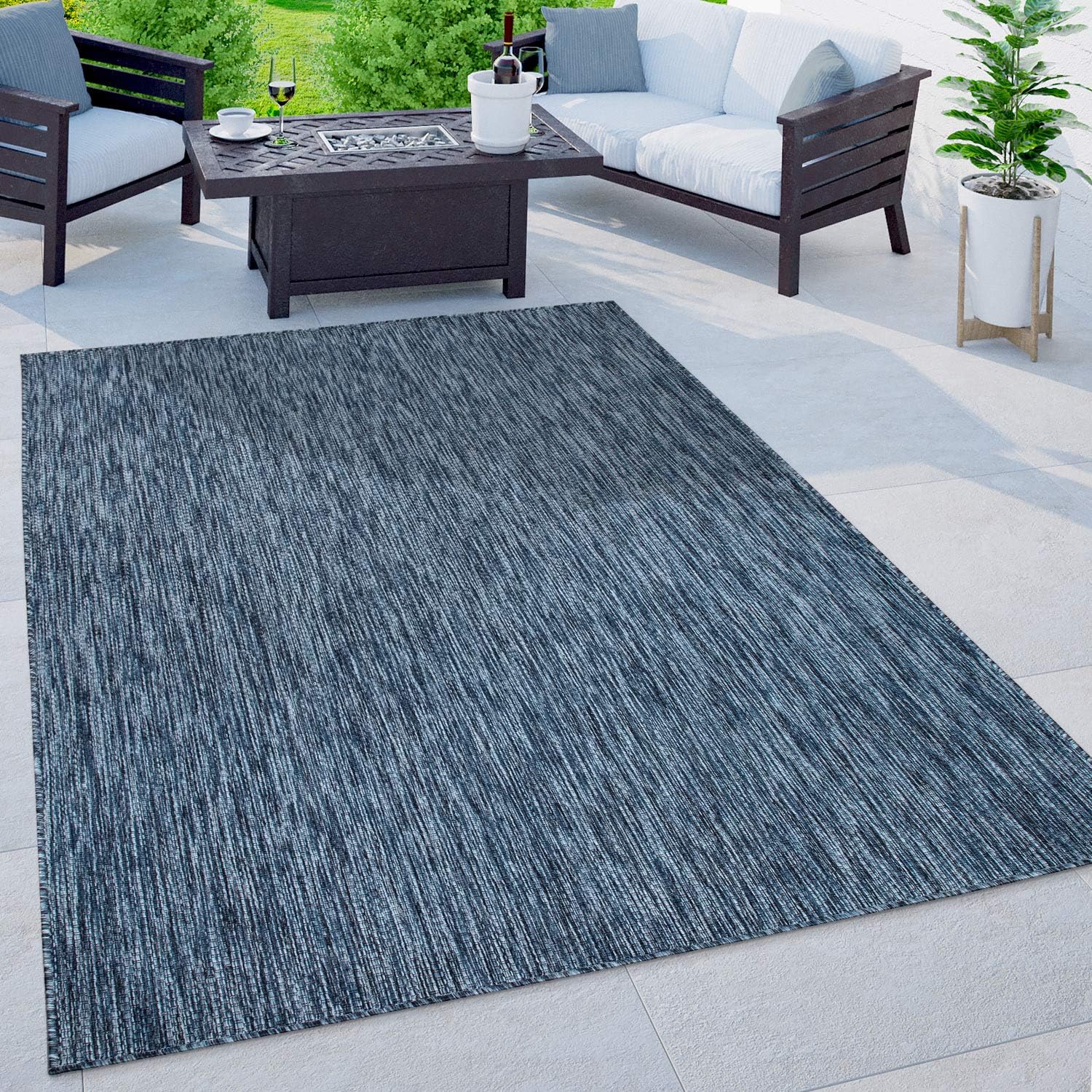 Solid Outdoor Rug for Patio or Balcony Weatherproof in Blue