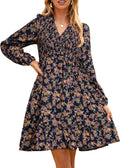 Simplee Womens Long Sleeve Babydoll Mini Dress - Flowy Floral Fit