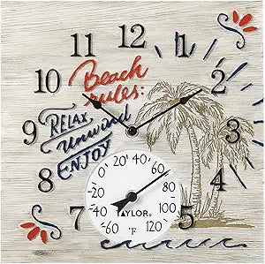 Taylor Beach Rules Poly Resin Clock and Thermometer for All Seasons