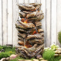 32in High Outdoor Water Fountain 5-Tier Cascading Rock Waterfall