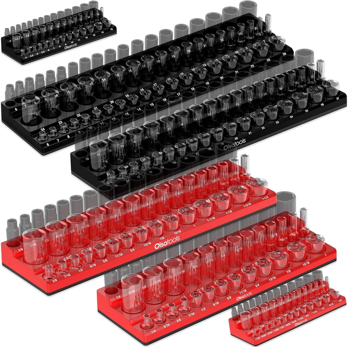 Olsa Tools Magnetic Socket Organizer Kit for 1/4, 3/8, 1/2-Inch