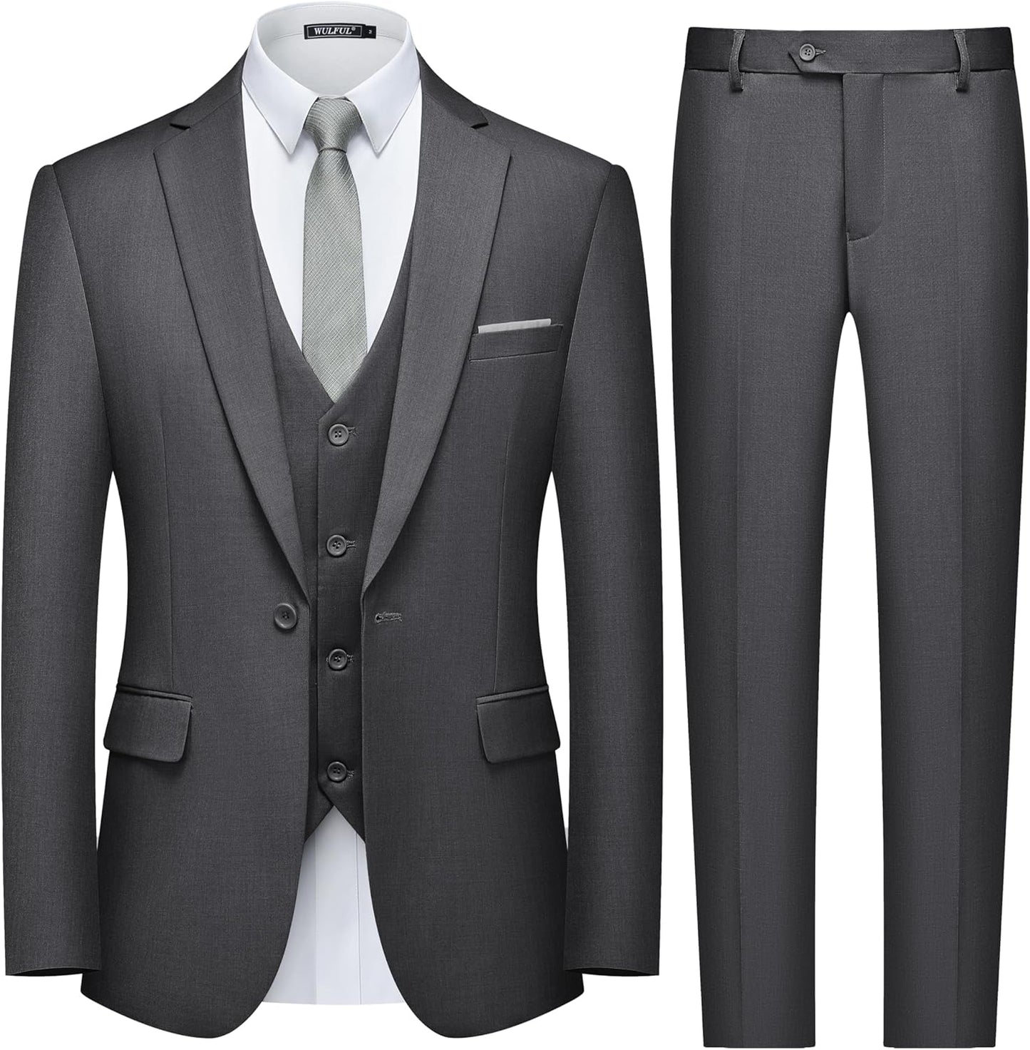 WULFUL Men's Slim Fit 3 Piece Suit for Business and Parties