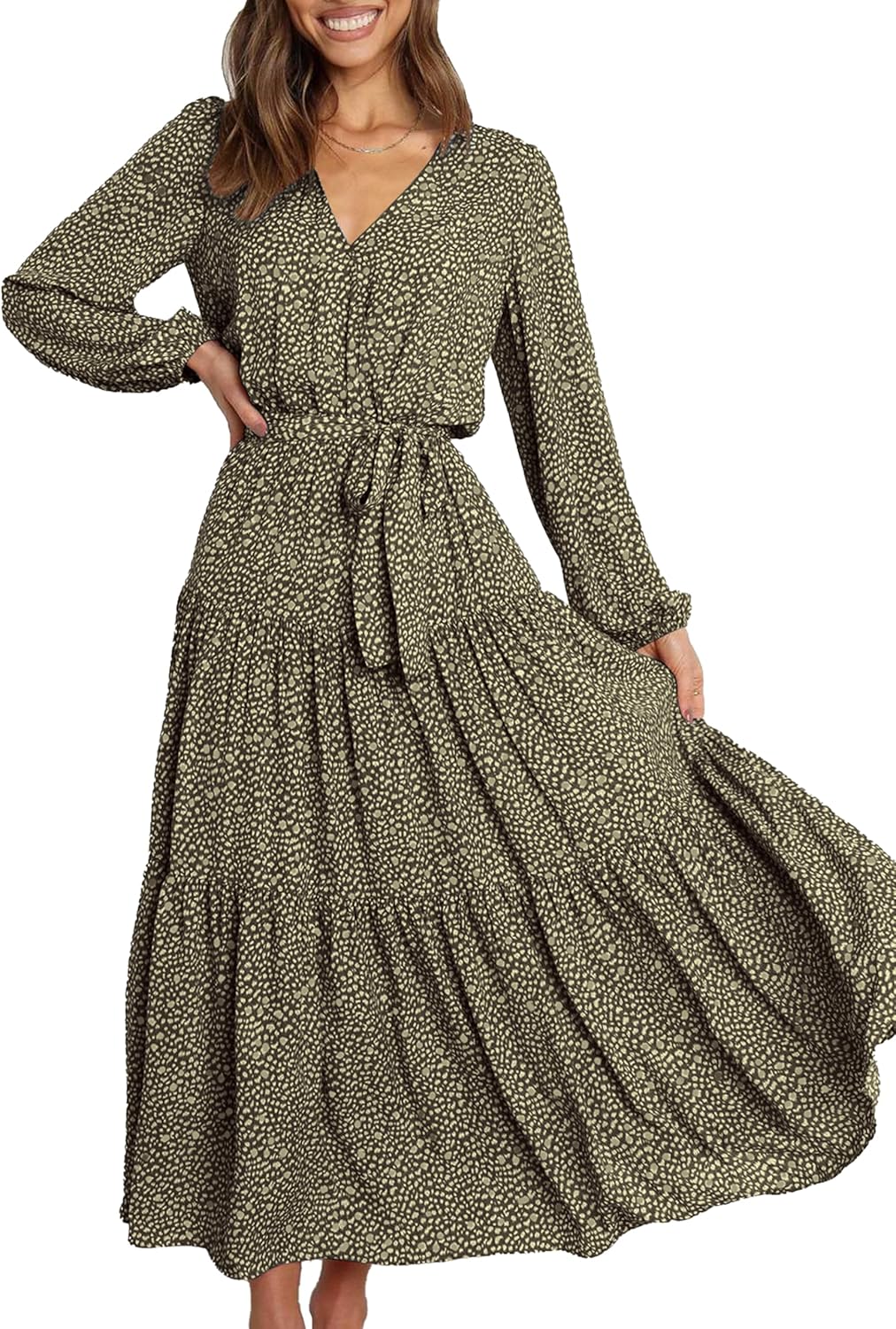 PRETTYGARDEN Womens Long Sleeve Wrap V Neck Floral Maxi Dress