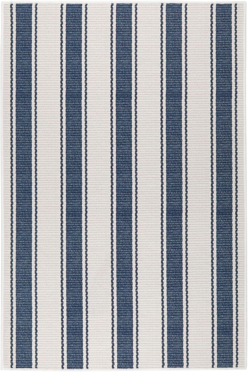 Dash & Albert Awning Stripe Blue Rug - Machine Washable 2.5 X 8 Feet