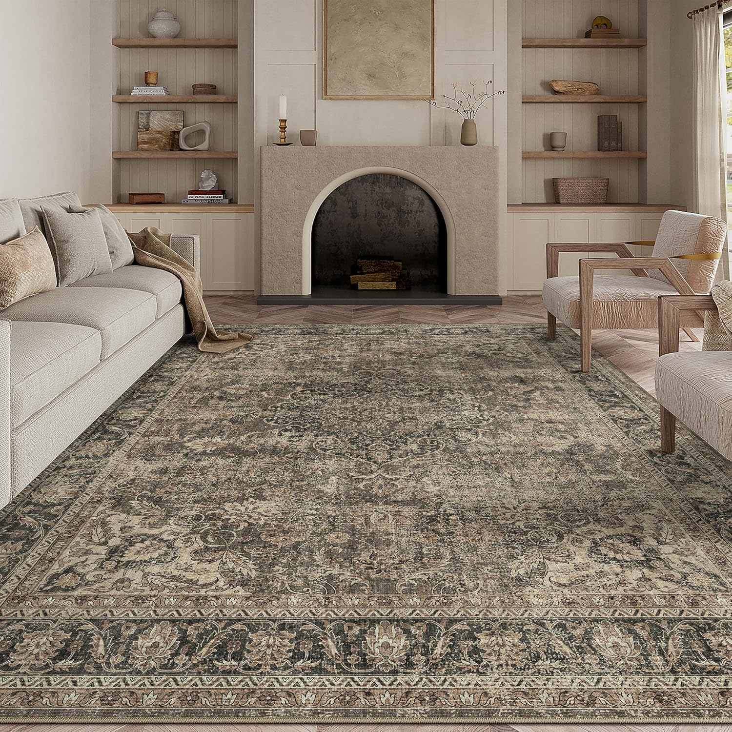 8x10 Washable Brown Vintage Area Rug for Living Room Bedroom