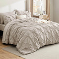 Bedsure Oversized Queen Comforter Set Beige - Soft Pinch Pleat 7-Pc