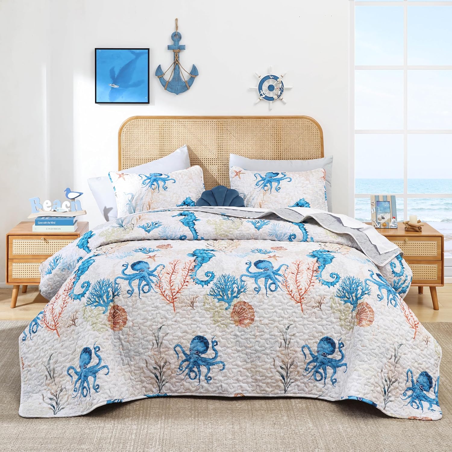 Coastal Quilts Bedding Set Queen Size for Nautical Decor