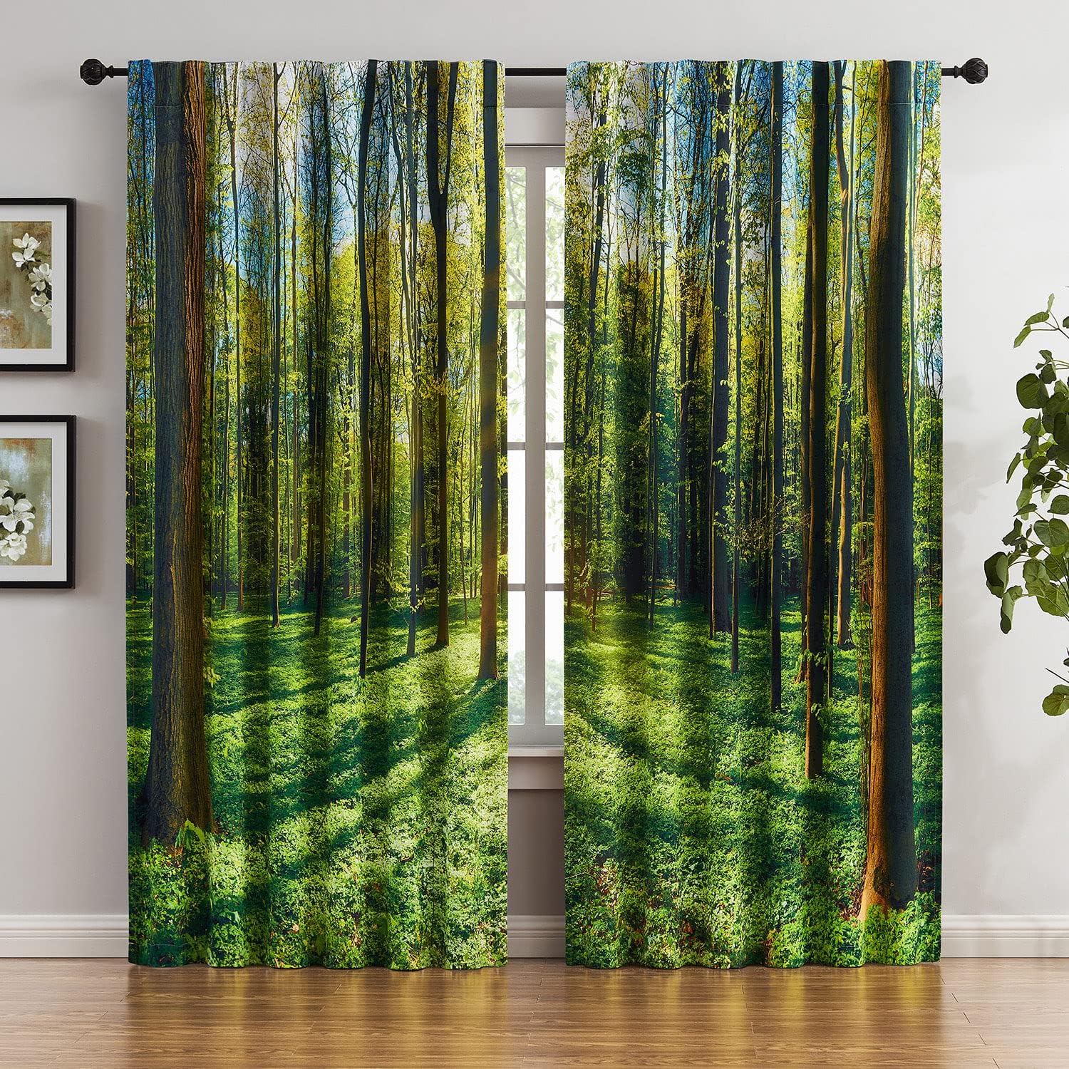 100% Blackout Curtains for Bedroom with Green Tree Forest Design