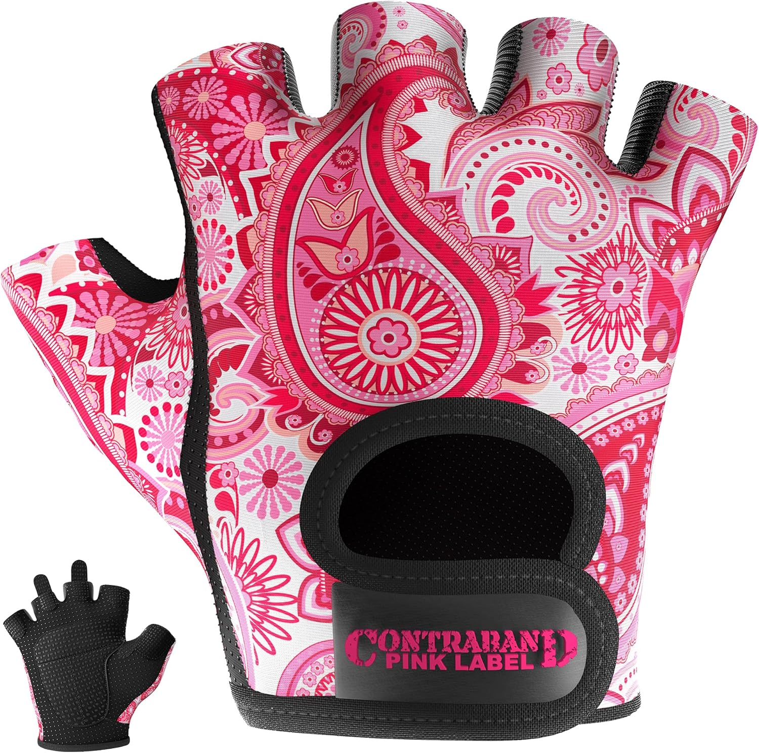 Paisley Print Lift & Row Gloves - Griplock Silicone, Pink Label