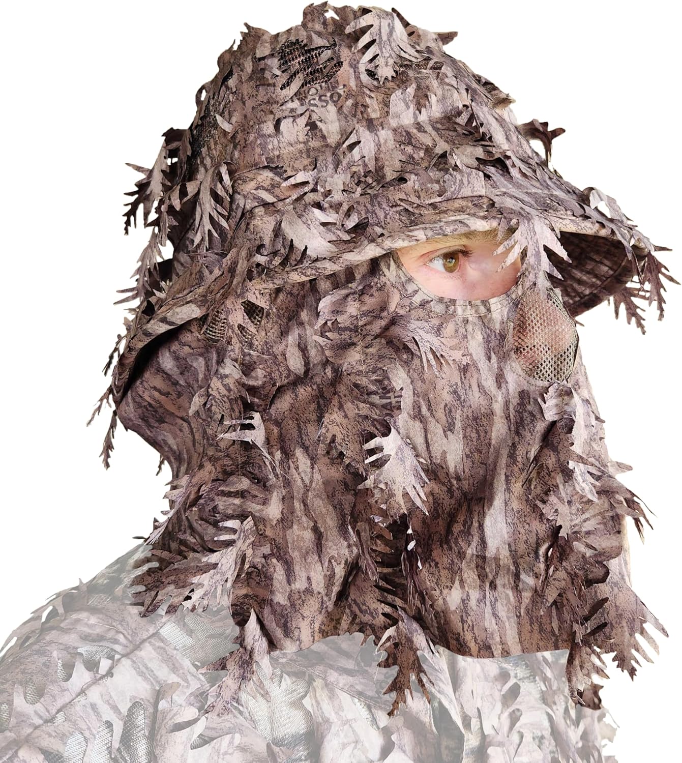 QuikCamo 3D Leafy Camo Face Mask Bucket Hat for Hunting