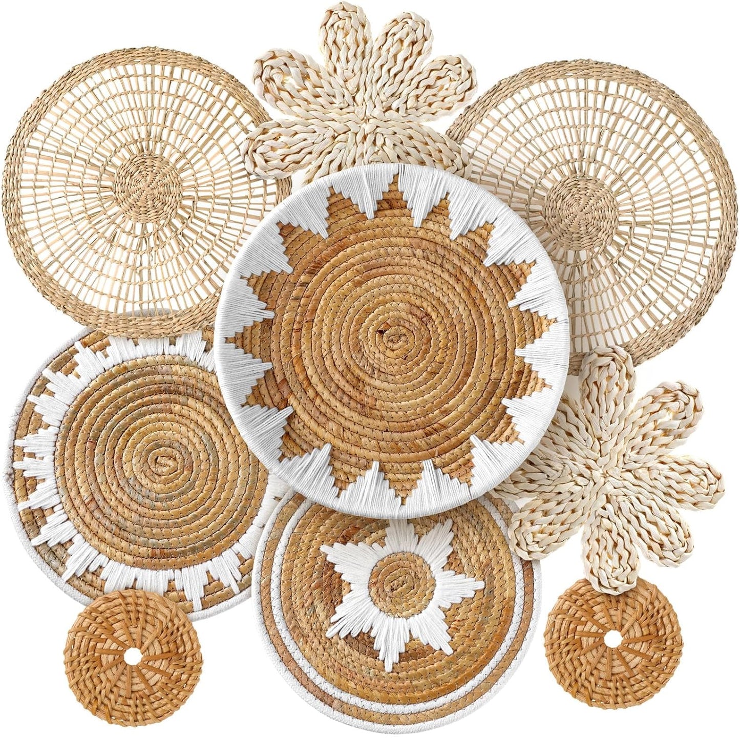 Xuhal Set of 8 Hanging Woven Wall Baskets for Rustic Decor
