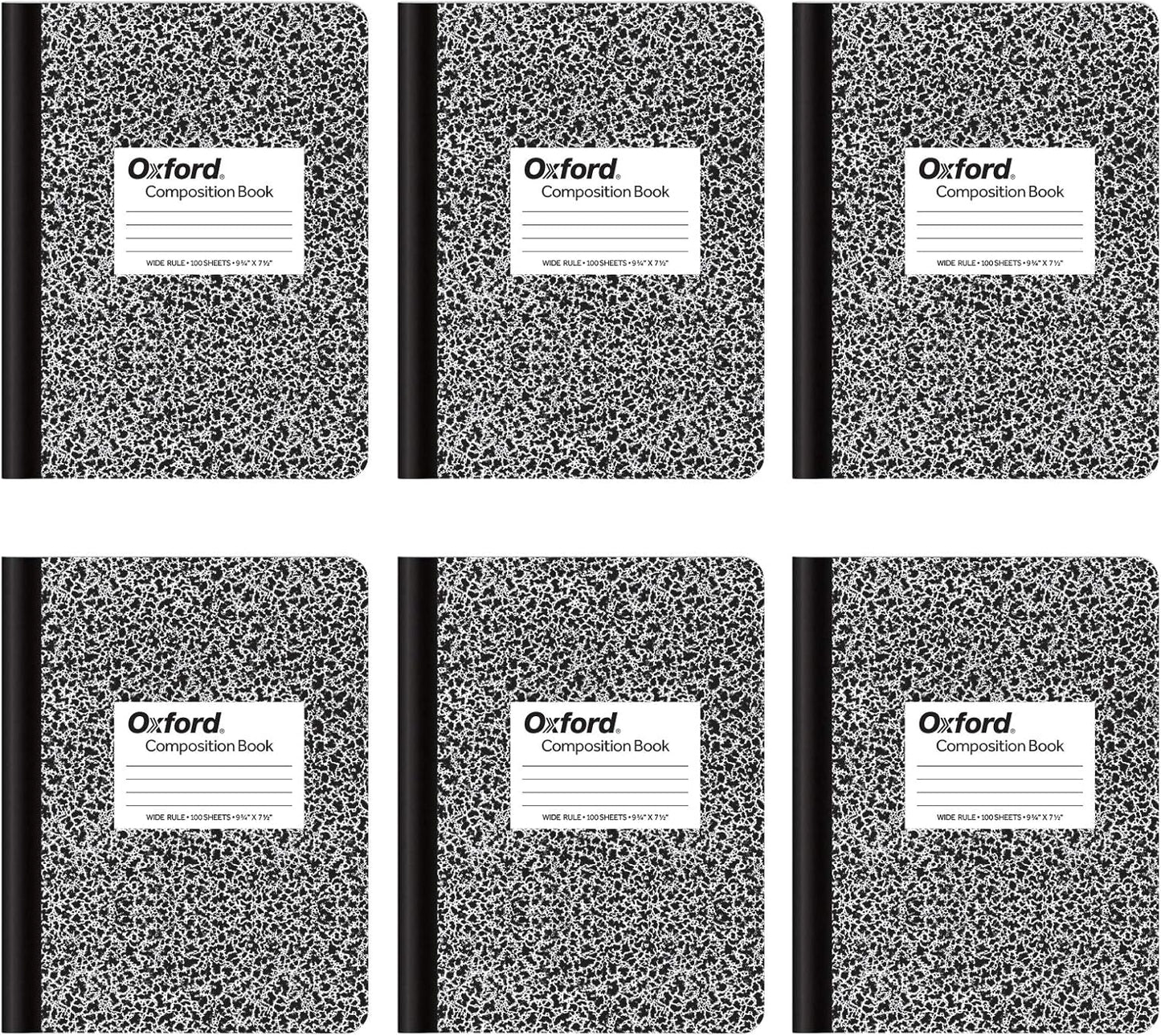 Oxford Wide Ruled Notebooks, 6-Pack, 100 Sheets, Black