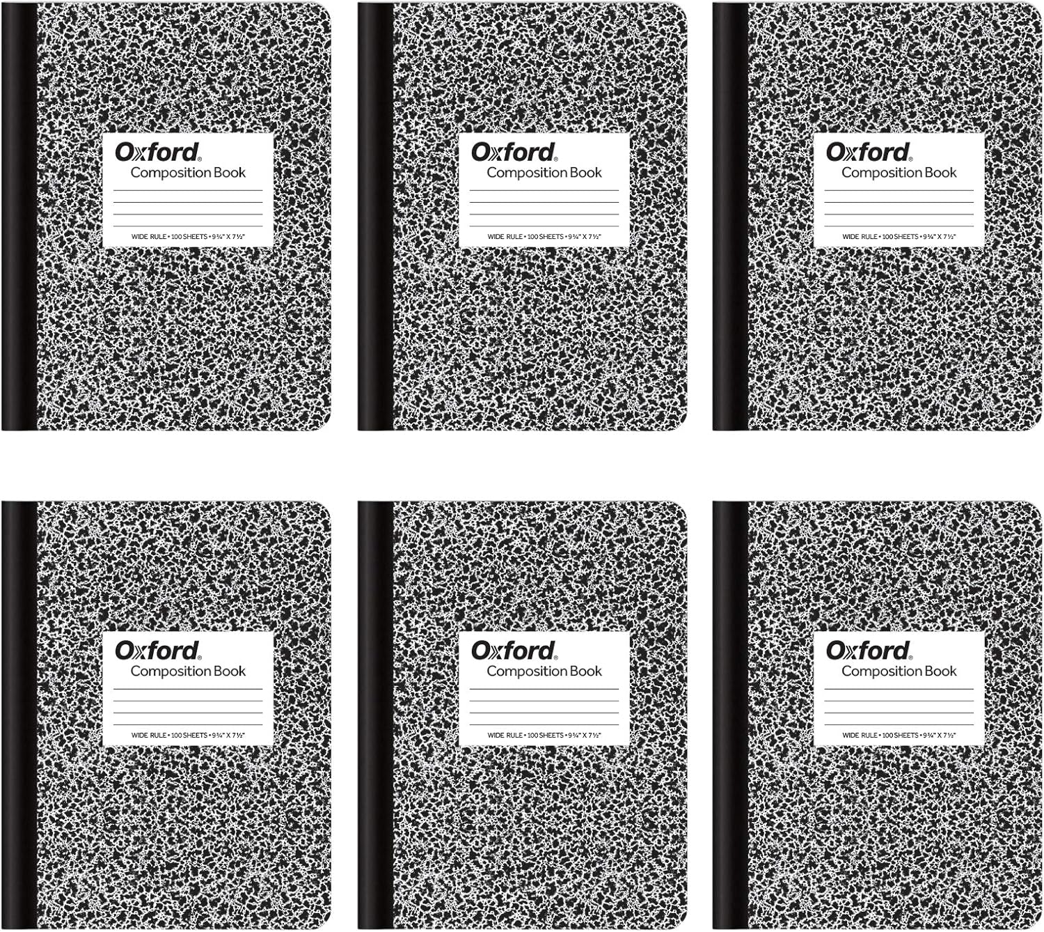 Oxford Wide Ruled Notebooks, 6-Pack, 100 Sheets, Black