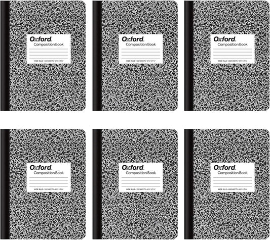 Oxford Wide Ruled Notebooks, 6-Pack, 100 Sheets, Black
