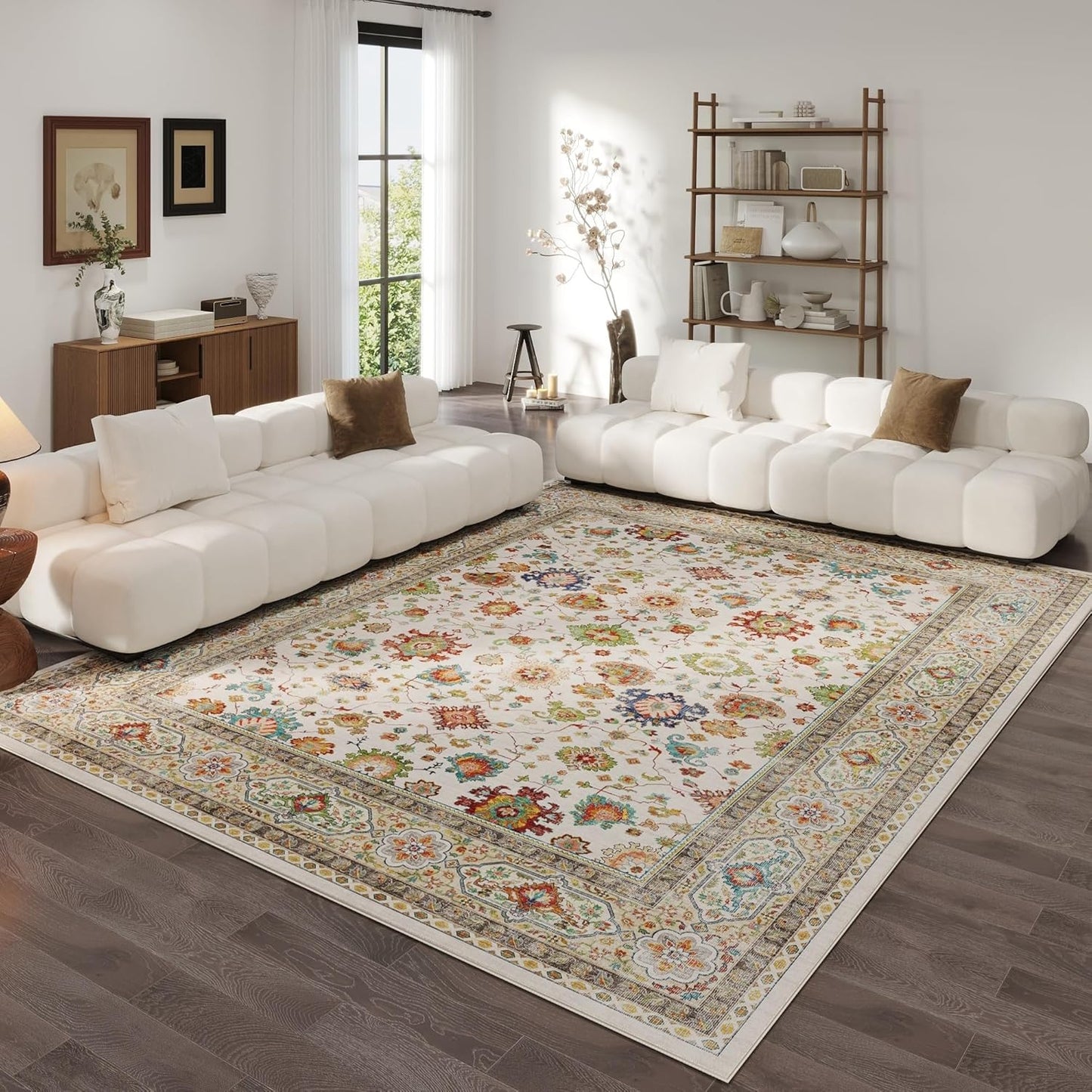 Rugcomf 5x7 Machine Washable Vintage Area Rug for Living Room