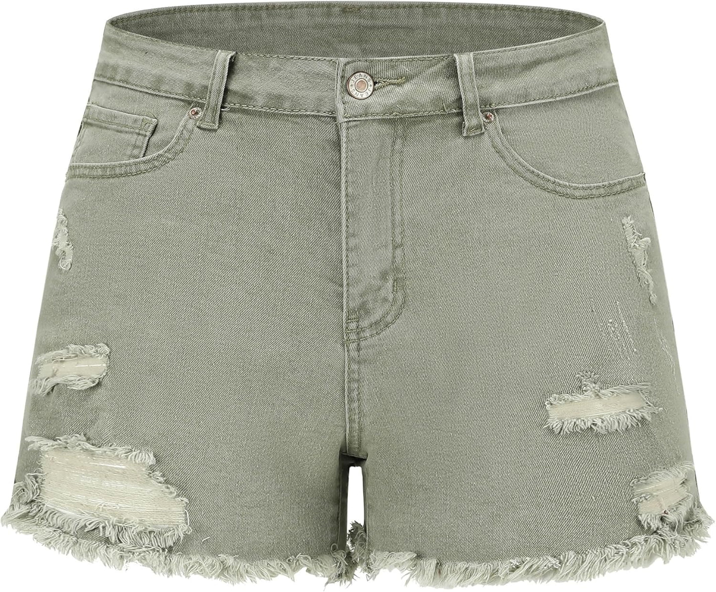 Mid Rise Ripped Stretchy Jeans Shorts for Women - Casual Denim