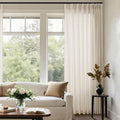 Sand Beige Linen 102 in Curtains 72 in Wide Pinch Pleated Drapes