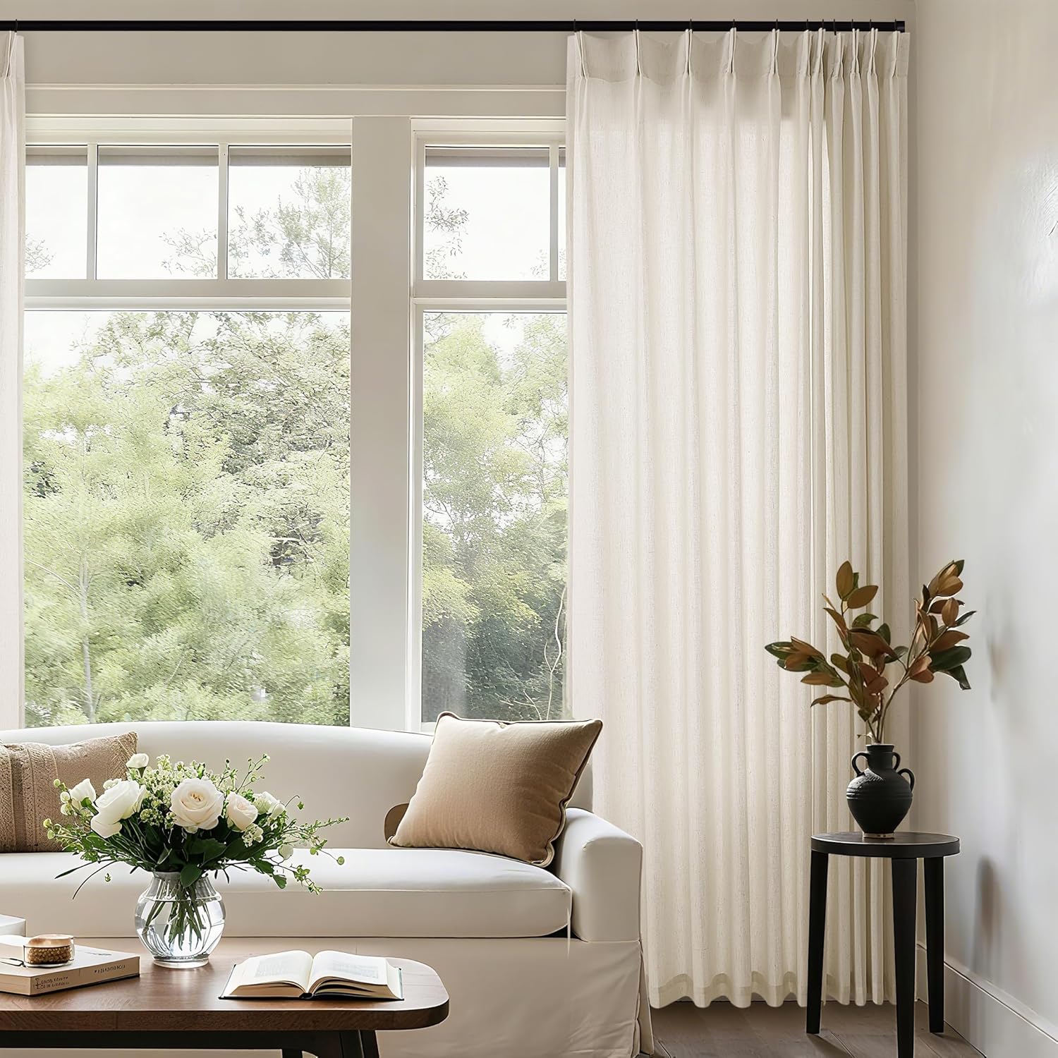 Sand Beige Linen 102 Inch Curtains for Living Room Privacy
