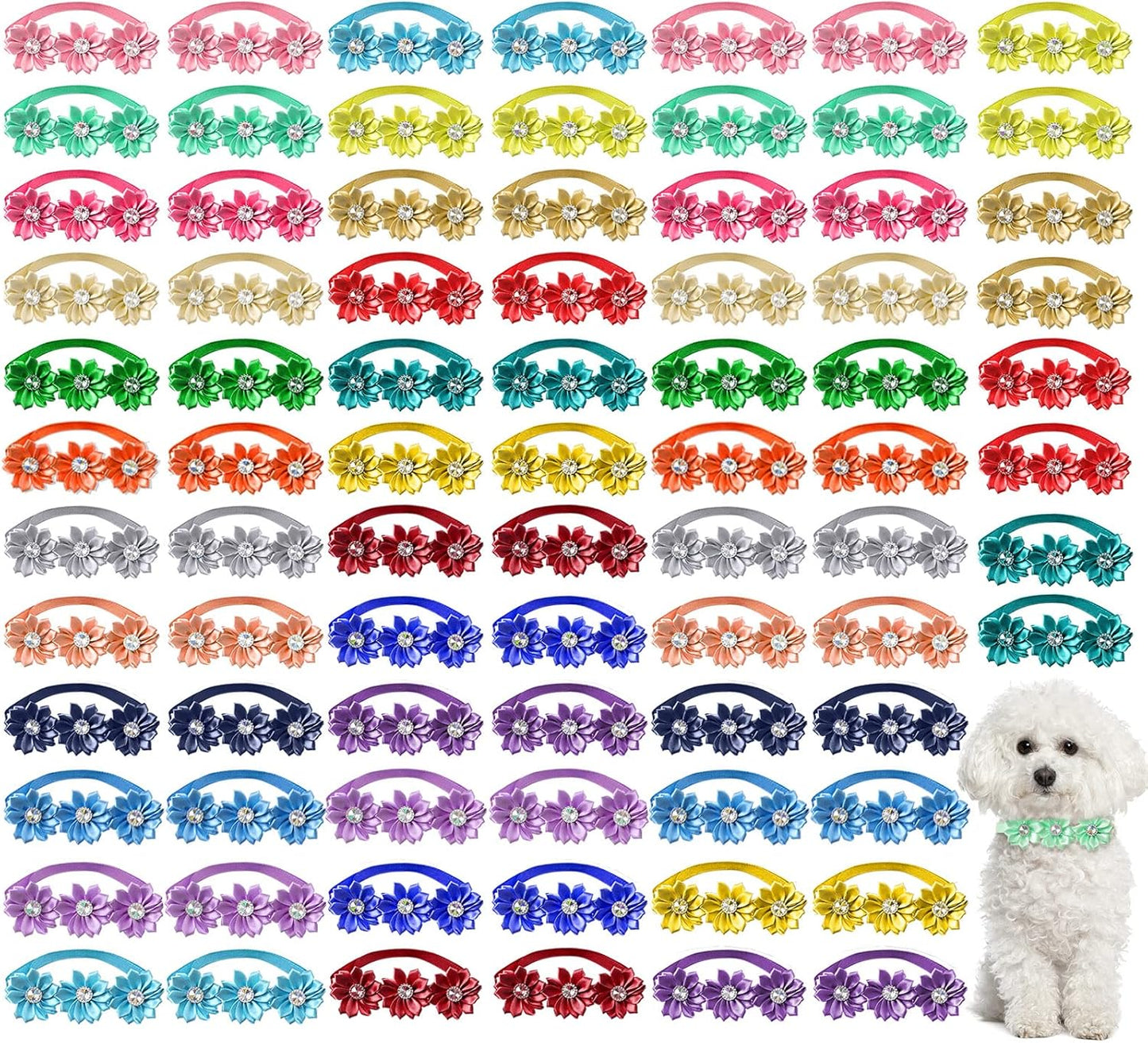 Reginary 80 Pcs Dog Bowtie Flower Collar for Stylish Pets