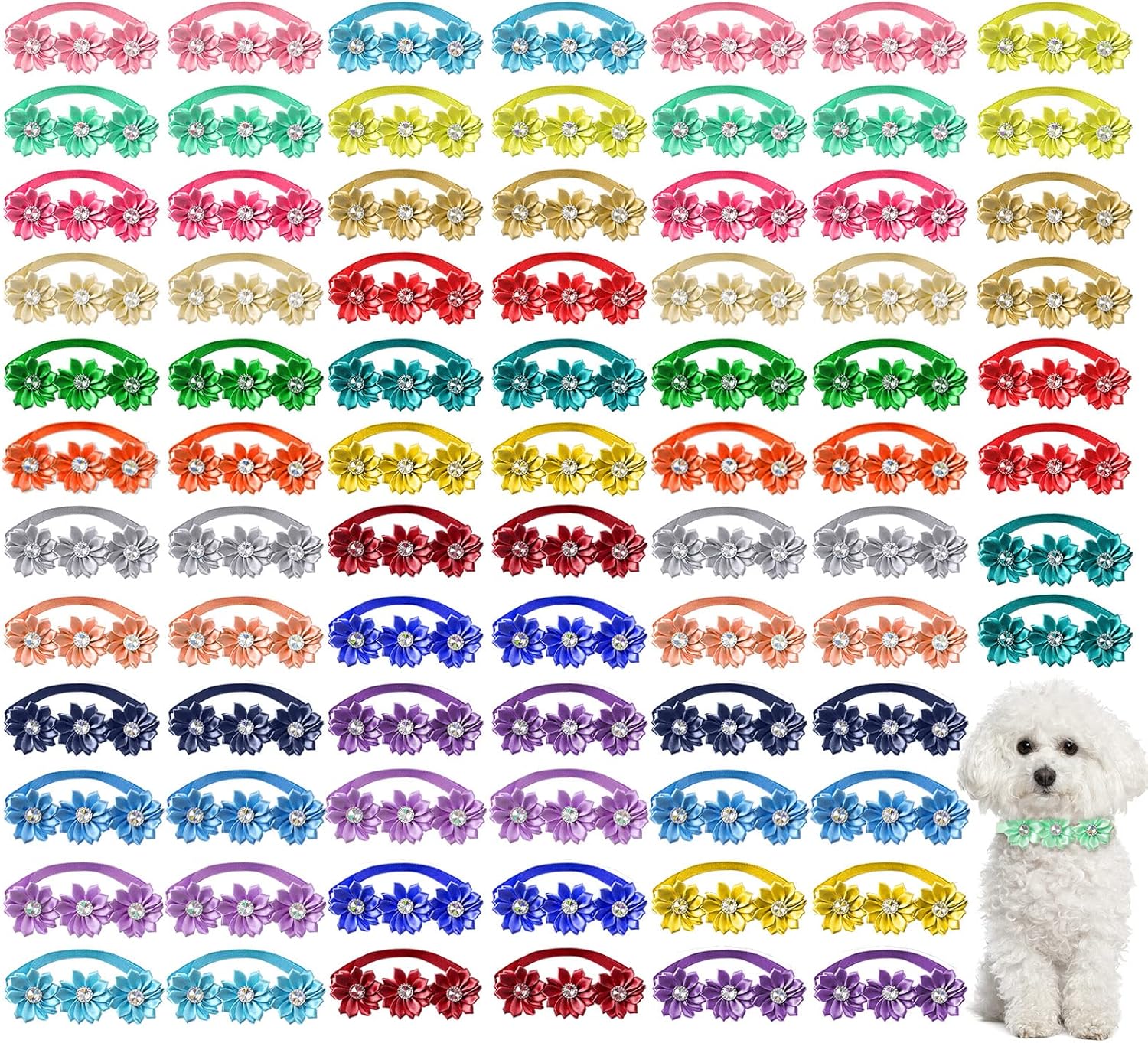 Reginary 80 Pcs Dog Bowtie Flower Collar for Stylish Pets