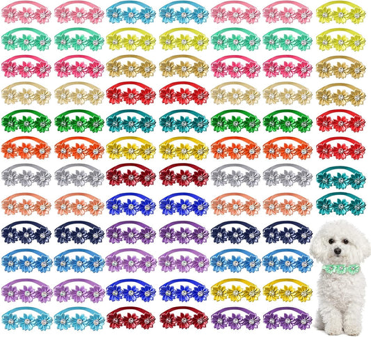 Reginary 80 Pcs Dog Bowtie Flower Collar for Stylish Pets