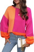 ECOWISH Women Color Block Knit Pullover Sweater - Casual Layering